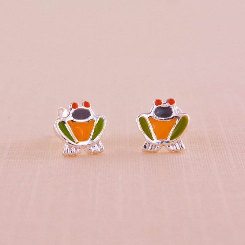 Frog Earrings 925 Sterling Silver - 耳環/耳夾/耳骨夾 - 純銀 