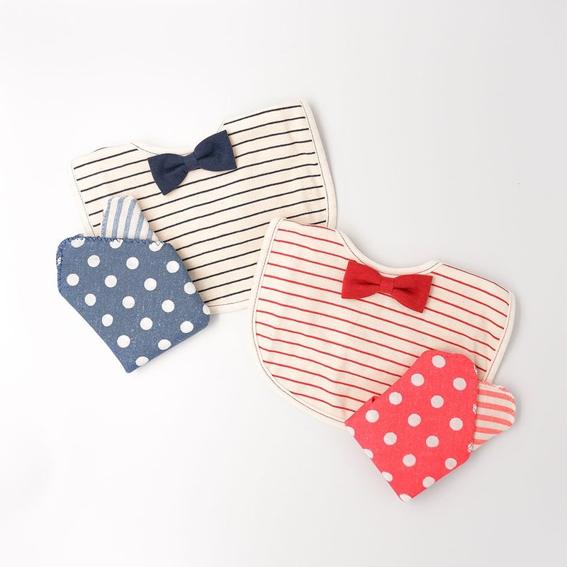 【cocowalk】Bib bib/handkerchief combination-classic bow tie striped style - Bibs - Cotton & Hemp Multicolor