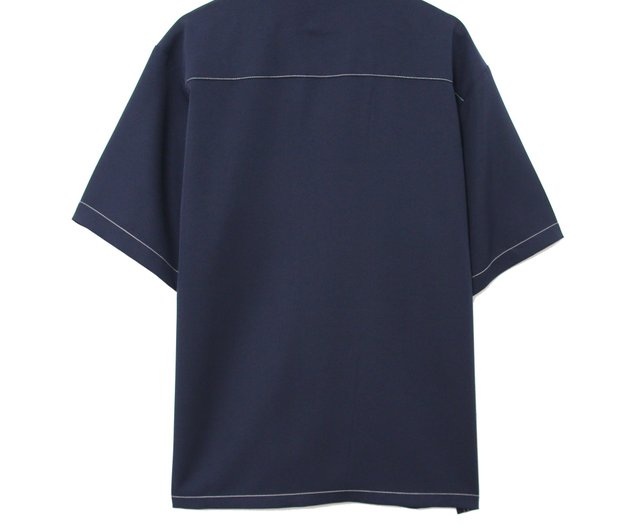 dark blue shirt with white lines