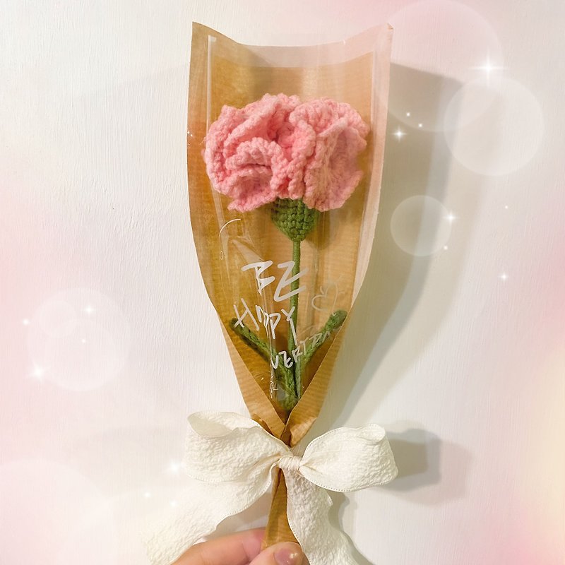 Mother's Day Limited | Carnation Crocheted Flower Branch - Single Branch - ของวางตกแต่ง - ผ้าฝ้าย/ผ้าลินิน สึชมพู