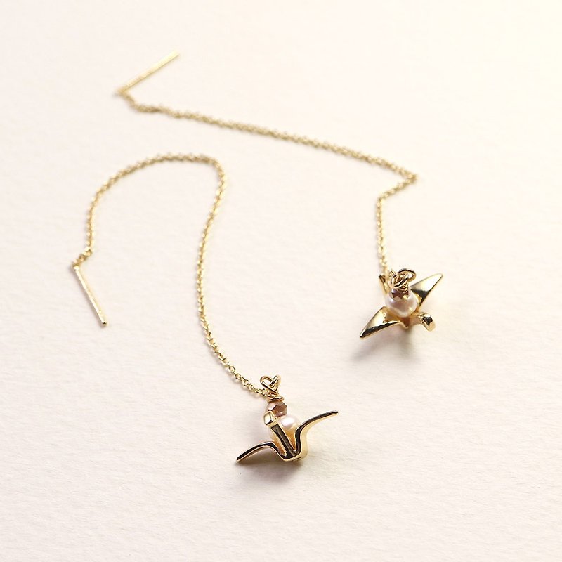 小仙鶴  禮物  珍珠 寶藏  耳線型 - 耳環/耳夾 - 其他材質 金色