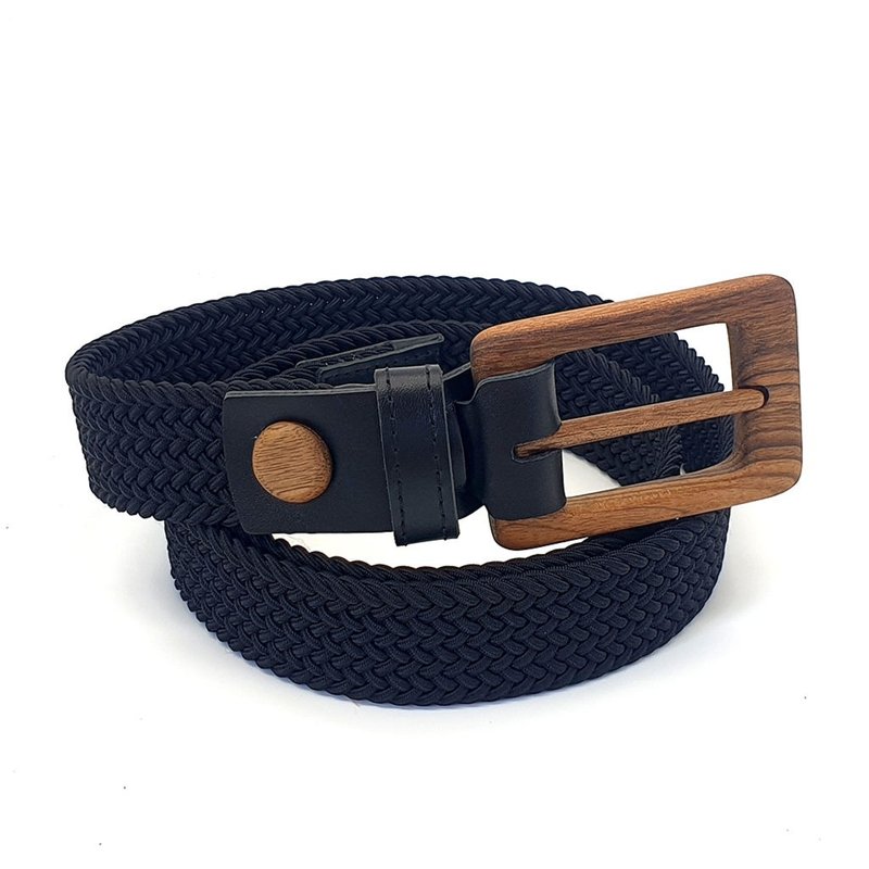 Wood Belt Yellowstone Brave 315 - Walnut Wood Black Braided Cotton Belt - 腰帶/皮帶 - 木頭 黑色