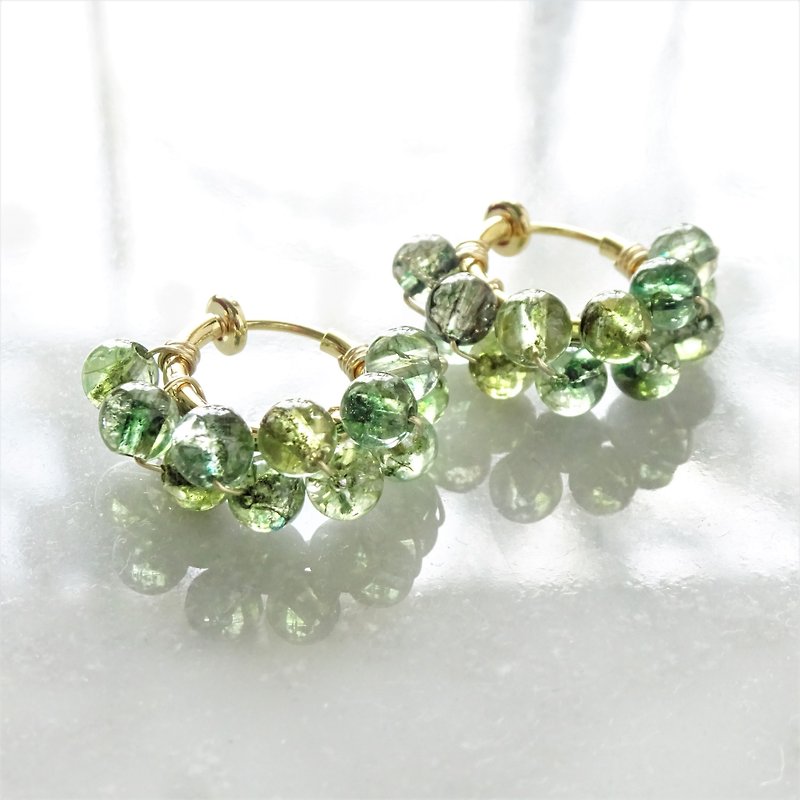14kgf Spring Jerry multicolored quartz pierced earrings / clip on earrings - ต่างหู - เครื่องเพชรพลอย สีเขียว