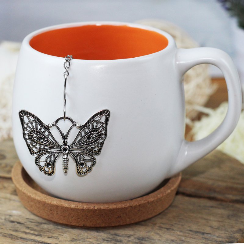 Butterfly tea strainer for herbal tea, Tea infuser insect charm - 茶壺/茶杯/茶具 - 不鏽鋼 銀色