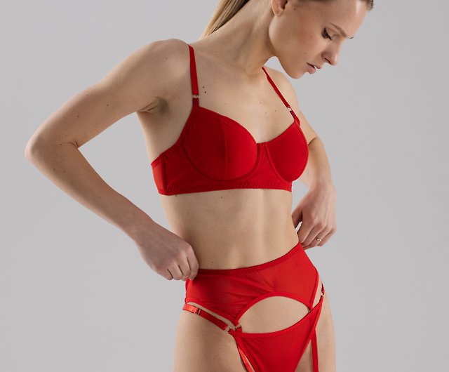 Handmade Red Basic Lingerie Set in Soft Mesh - Shop Toporkova brand Women's  Underwear - Pinkoi