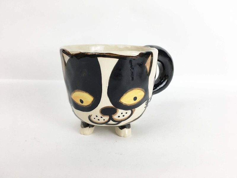 Nice Little Clay Handmade Dog Foot Cup Cute Cat 0115-05 - Mugs - Pottery White