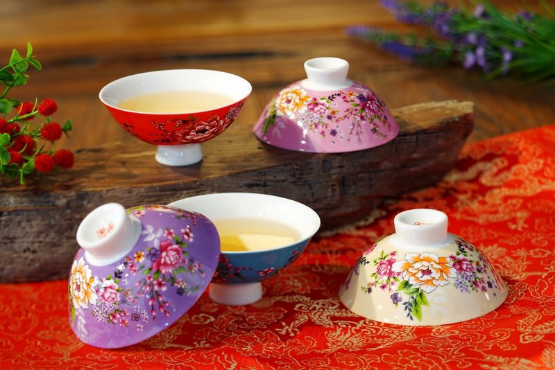 Safflower Ring Cup/Auspicious Cup/Auspicious Ring Cup/All wishes come true/Financial resources - Teapots & Teacups - Porcelain Multicolor