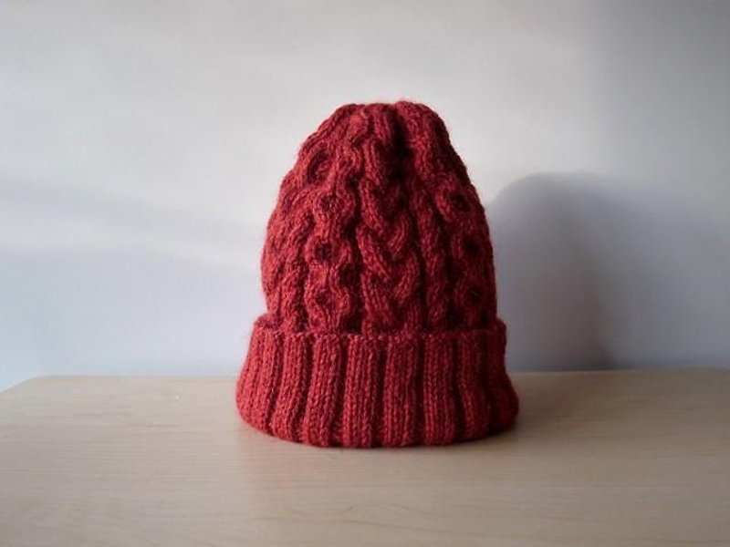 アランニット帽・レッド knitted hat　受注生産 - 帽子 - 其他材質 紅色