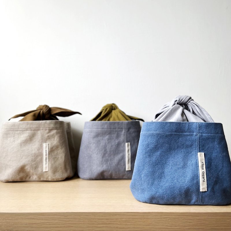 Super Handy Lace-Up Bento Bag | Denim Blue | Heavyweight Washed Canvas - Handbags & Totes - Cotton & Hemp Blue