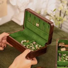復古首飾盒 綠色絨布耳環戒指手鏈收納盒 禮物 可刻字