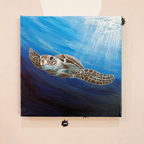 Aries牡羊與熊 油畫美學 海龜 無框畫 手繪作品 禮物 生日禮物 壓克力畫 情人節