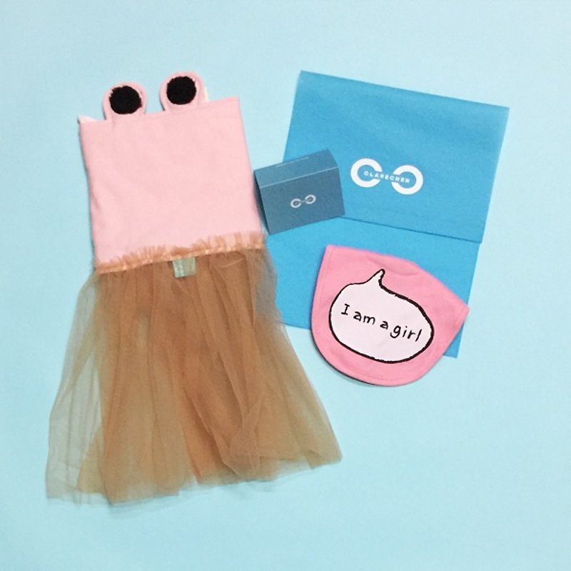 CLARECHEN Limited fashion cool Liangni moon gift box <Crab belly creamy veil plus I am a girl bib> - ของขวัญวันครบรอบ - ผ้าฝ้าย/ผ้าลินิน สึชมพู