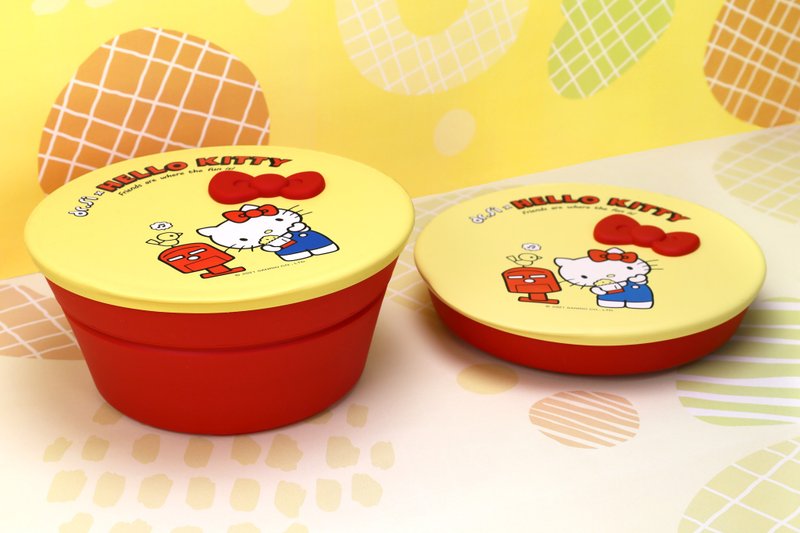 【Hello Kitty 復古美食巧力盒】折疊矽膠餐盒 冷凍 微波 三麗鷗 - 便當盒/食物袋 - 矽膠 紅色