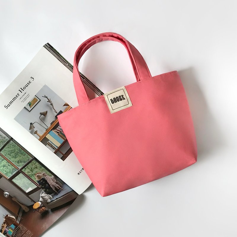 Simple Plain Canvas/ Tote Bag/ Lunch Bag/ Coral Pink - กระเป๋าถือ - ผ้าฝ้าย/ผ้าลินิน สึชมพู