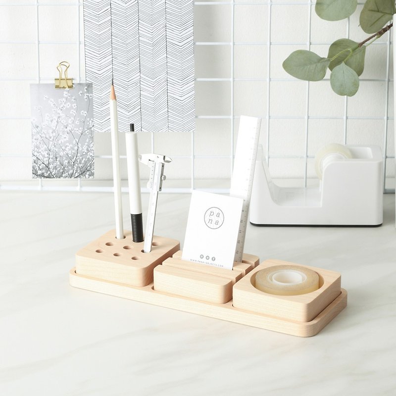 [Handmade] Pana Objects Tofu Building Blocks S-Stationery Storage Tray - กล่องใส่ปากกา - ไม้ สีนำ้ตาล