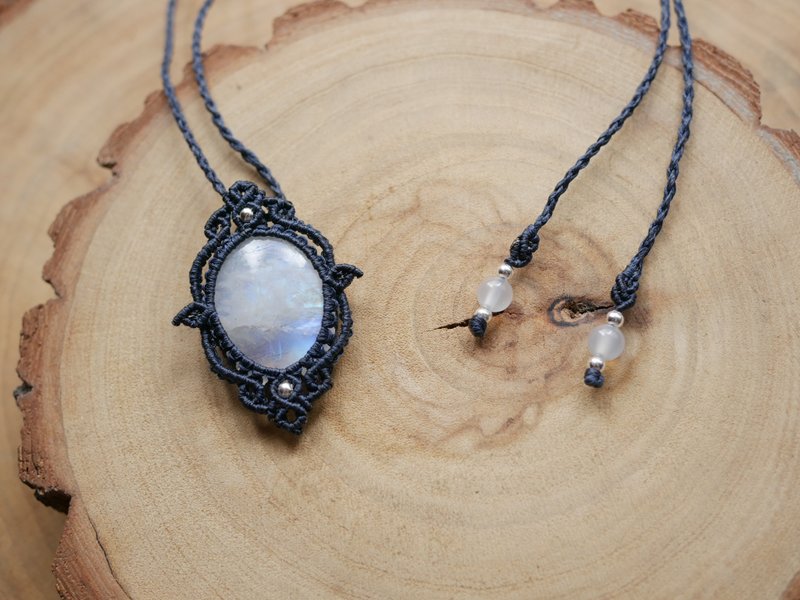 特價N21/SS22~月光石 l 南美蠟線 l 手工編織 l 項鍊 - 項鍊 - 半寶石 藍色