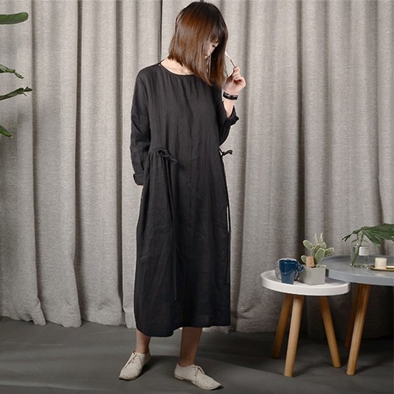 Japanese linen black dress | dresses | 100% Japanese linen | independent brands | Sora - ชุดเดรส - ผ้าฝ้าย/ผ้าลินิน สีดำ