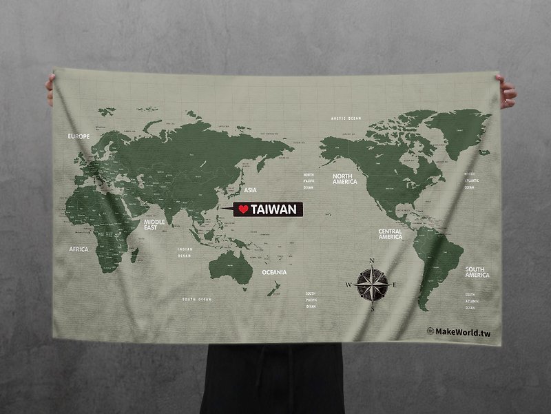 Make World map made sports towel (military green) - ผ้าขนหนู - เส้นใยสังเคราะห์ 