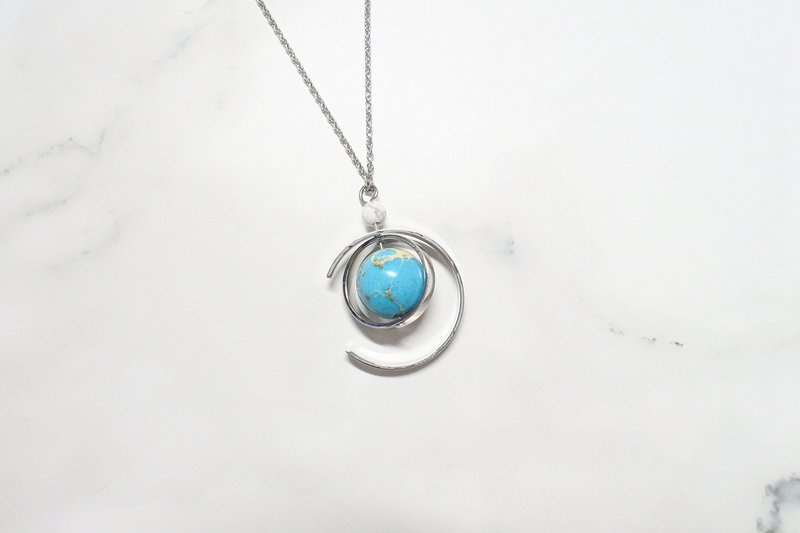 Pinkoi exclusively sells [Earth and Moon Series] natural stone necklace - Necklaces - Stainless Steel Blue