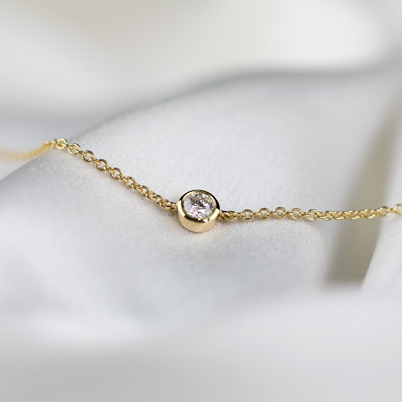 【PurpleMay Jewellery】純18K金簡約單顆美鑽手鏈 訂製 B001 - 手鍊/手環 - 寶石 金色