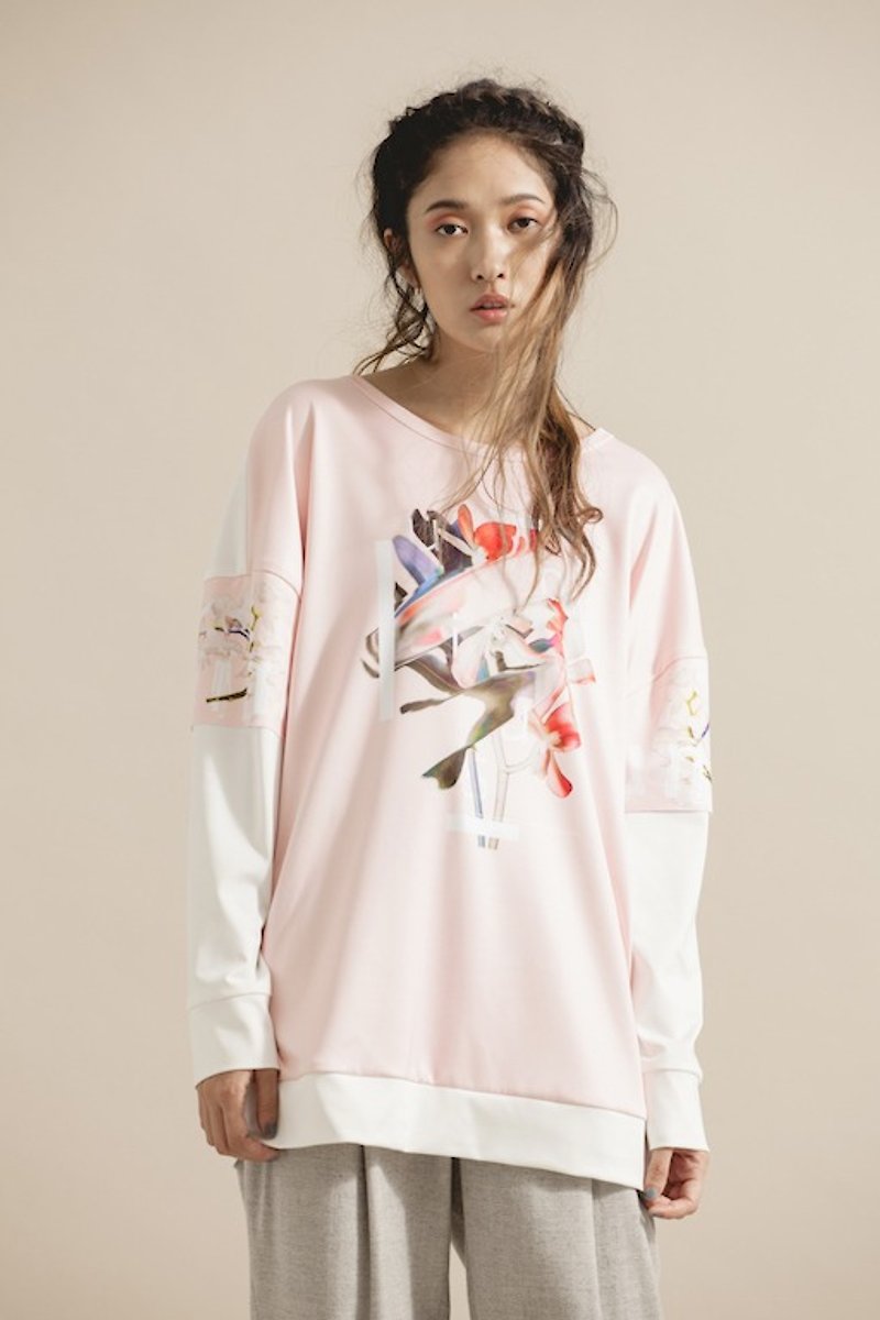 變形花卉T Shirt-粉 - 女 T 恤 - 聚酯纖維 粉紅色