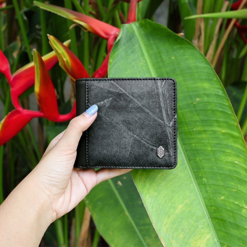 VEGAN COIN WALLET - Black wallet - 皮夾/長短夾/錢包 - 植物．花 黑色