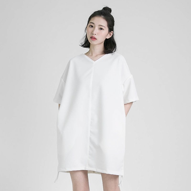 Apocalypse 默示造型洋裝_8SF118_白 - 洋裝/連身裙 - 棉．麻 白色