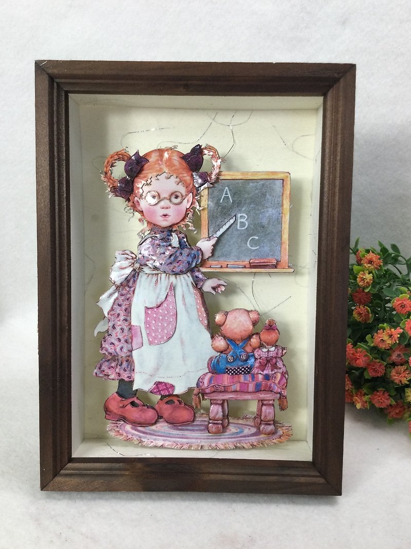 European style three-dimensional paper sculpture, country style doll, ABC teacher, Teacher's Day, Thanksgiving, wearing glasses - Items for Display - Paper 
