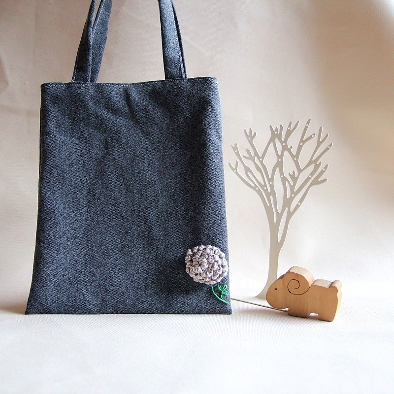 Cotton Fabric: Canvas  bag,Knitting flower, dark gray - Handbags & Totes - Cotton & Hemp Gray