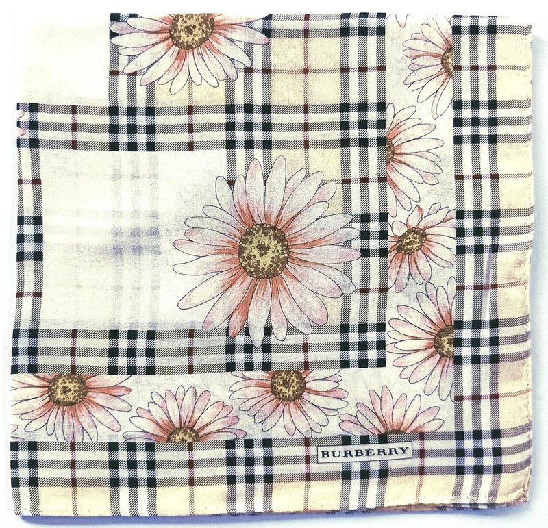 Burberry Vintage Handkerchief Floral Daisy Check 19.5 x 19.5 inches - ผ้าเช็ดหน้า - ผ้าฝ้าย/ผ้าลินิน สึชมพู