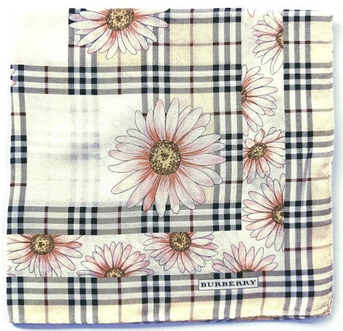 Orange Soda Panda Burberry Vintage Handkerchief Floral Daisy Check 19.5 x 19.5 inches