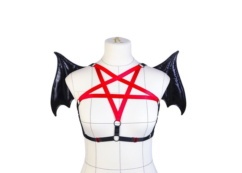 Red Demon Winged Harness Top - 其他 - 其他材質 紅色