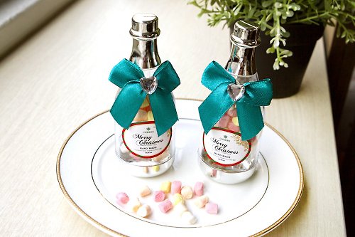幸福朵朵 婚禮小物 花束禮物 聖誕禮物-香檳糖果瓶(迷你粉彩棉花糖)(滿百份免費印名字) 工商禮