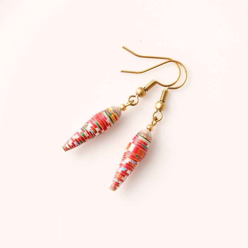 [small roll paper hand made / paper art / jewelry] radish-shaped geometric bright eye small earrings - ต่างหู - กระดาษ สีแดง