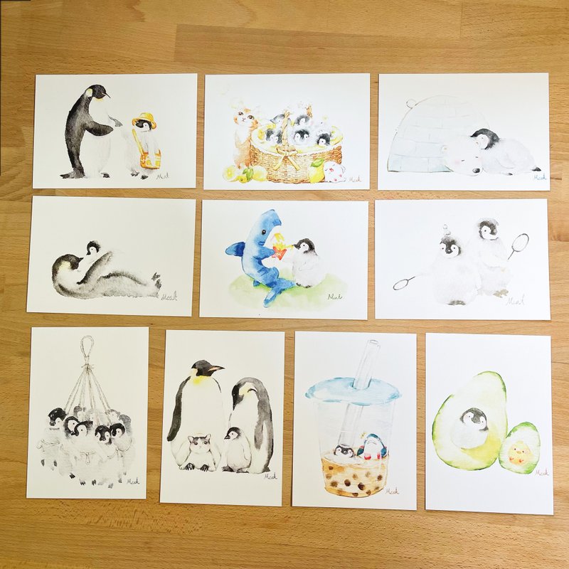 Healing Penguin Watercolor Illustration Postcard Set - การ์ด/โปสการ์ด - กระดาษ หลากหลายสี