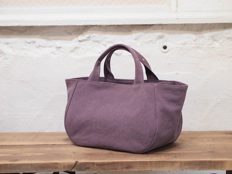 Round tote with lid M (Murasaki) - Handbags & Totes - Cotton & Hemp Purple