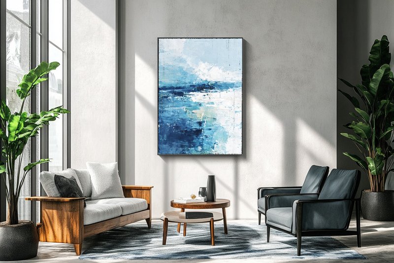 湛藍 自然詩境系列 藝術微噴 抽象海景藝術掛畫 北歐風客廳書房療 - 海報/掛畫/掛布 - 棉．麻 