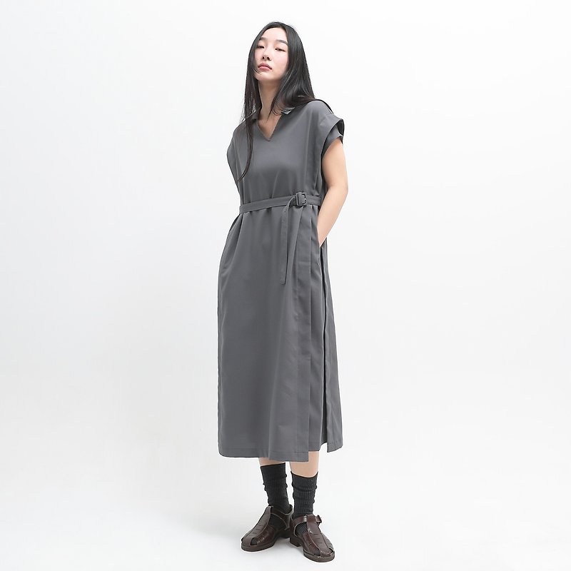 Prophet_Prophet Pleated Dress_24SF102_Iron Gray - One Piece Dresses - Polyester Gray