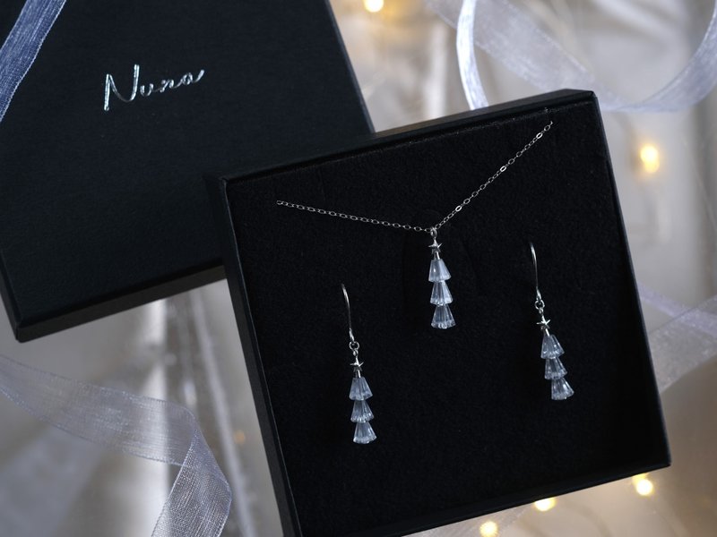 tiny tree set necklace earring Christmastree silver quartz Ssize Msize - สร้อยคอ - โลหะ สีเงิน