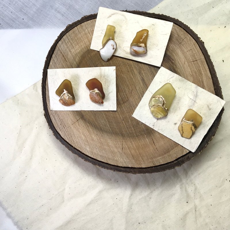【SISIRE |永續珠寶】黃色的海玻璃很稀有很美麗 - 耳環/耳夾/耳骨夾 - 玻璃 黃色