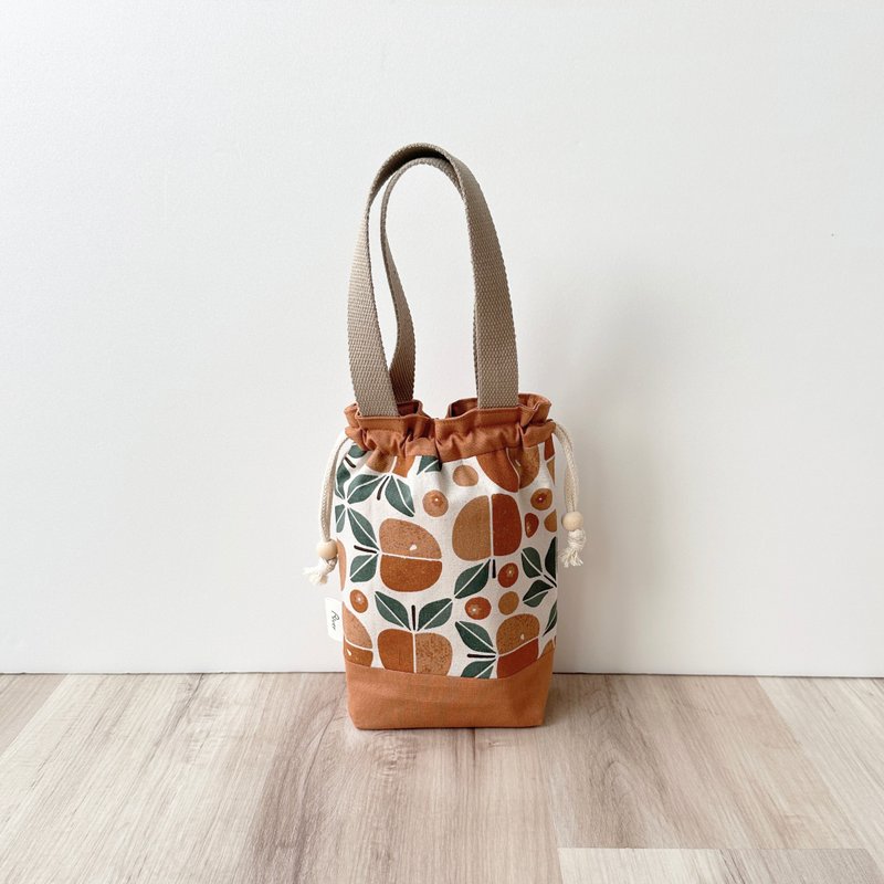 [River] Drawstring handbag (small)/print cloth/peach/pink - Handbags & Totes - Cotton & Hemp Pink