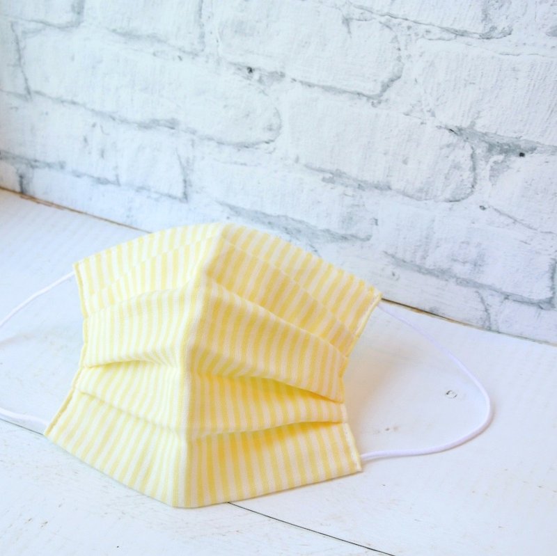 For Men | handmade Three-dimensional mask Pastel Stripe Yellow | Breathable mask - マスク - コットン・麻 イエロー