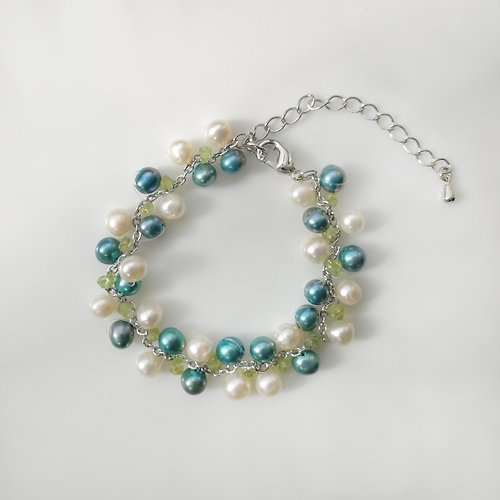 Bridal Secret Jewelry 伴娘姊妹禮物-橄欖石配淡水珍珠手鏈