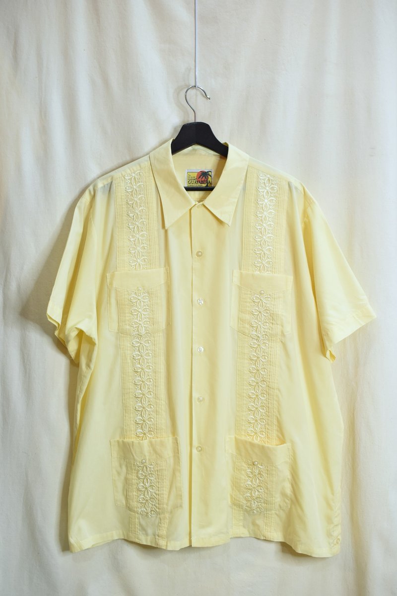 Vintage plain Cuban shirt yellow - Men's Shirts - Other Materials 