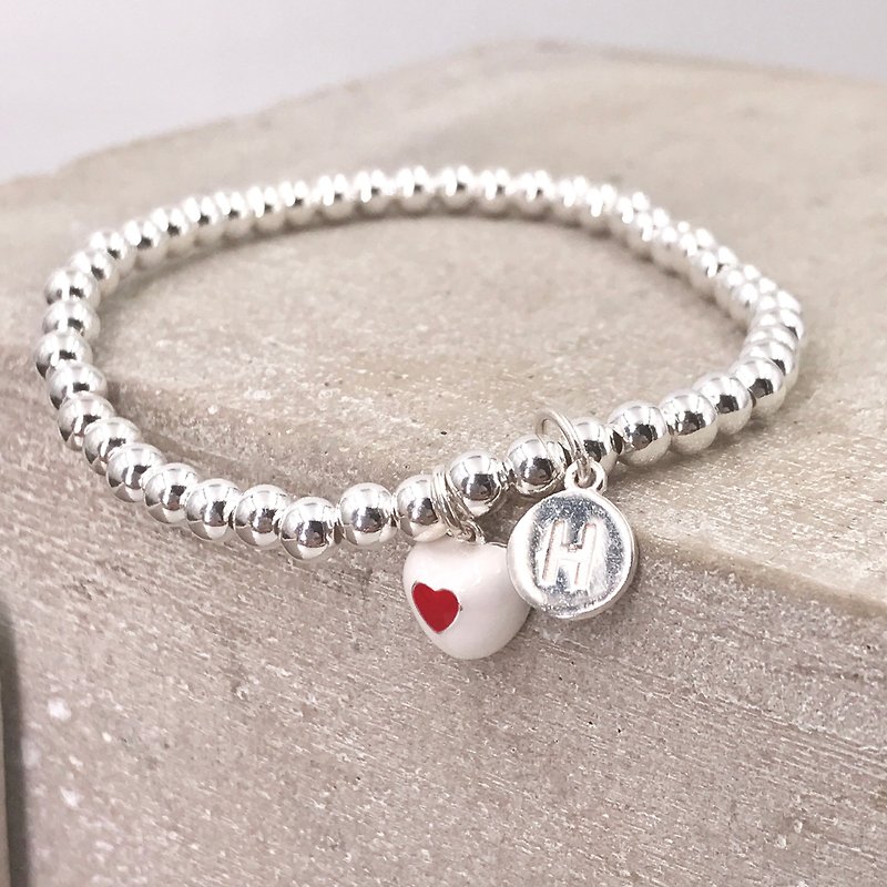 Sweet Heart Initial Silver 925 Bracelet - สร้อยข้อมือ - โลหะ ขาว