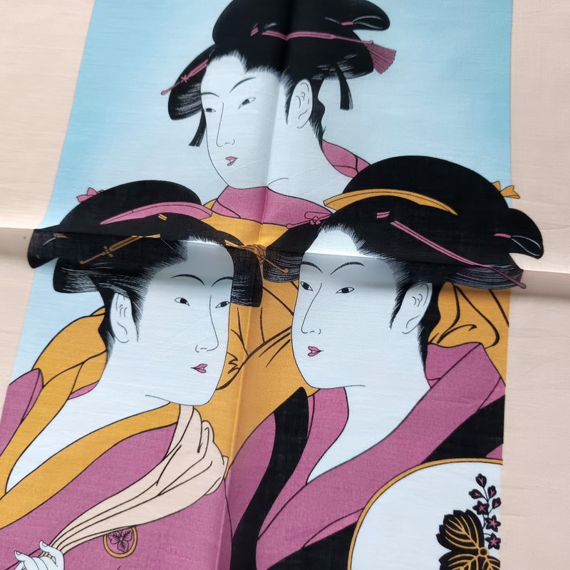 Vintage Handkerchief – Kitagawa Utamaro - Three Beauties of the Present Day - 手帕 - 棉．麻 粉紅色