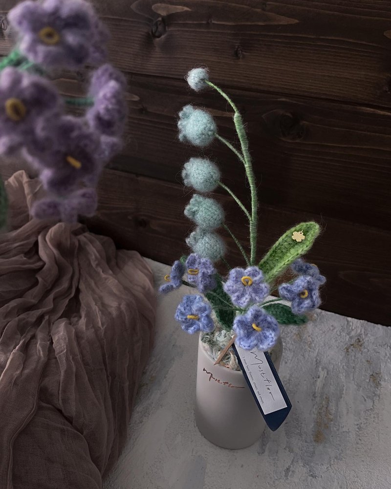Mustflor-馬海毛鈴蘭盆花-手工針織花 - 乾燥花/永生花 - 棉．麻 紫色
