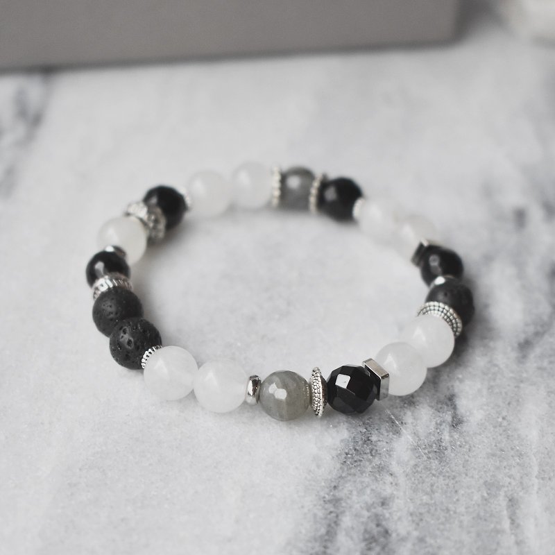 Black and white dew (couple / male / neutral bracelet / natural ore / gift / send him / send her) - สร้อยข้อมือ - วัสดุอื่นๆ 
