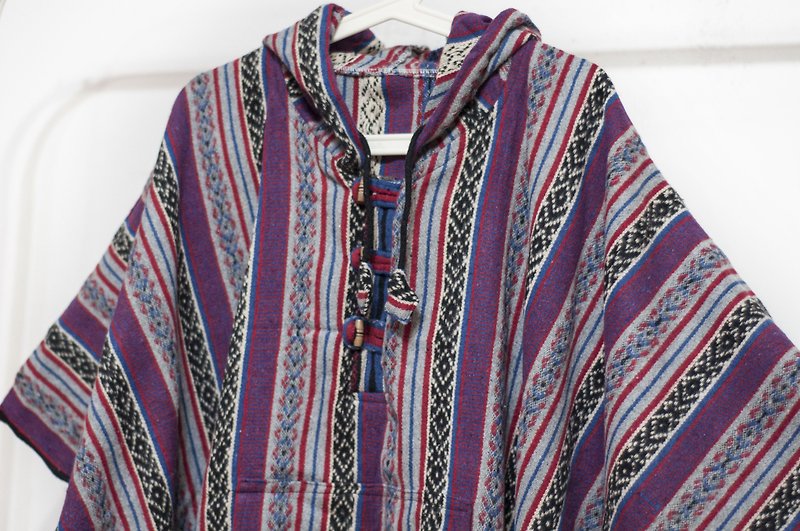 Indian ethnic style fringed cloak / Bohemia cloak shawl / cotton and Linen hooded cloak-blue Morocco - Knit Scarves & Wraps - Cotton & Hemp Purple