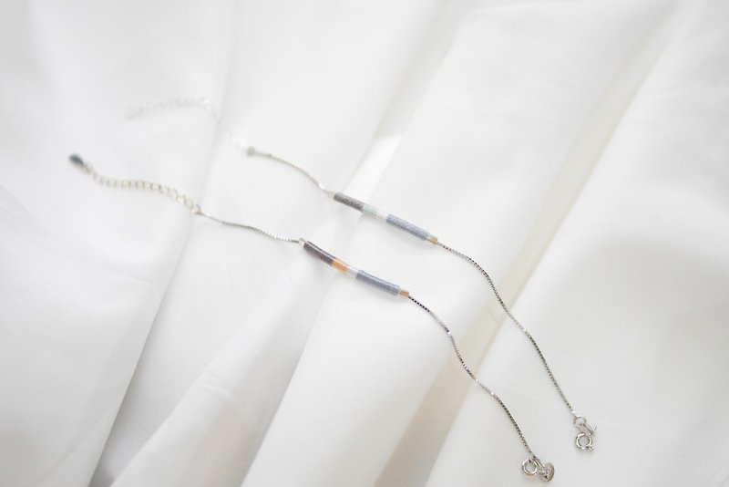 Gentle and wise gray blue silk thread 925 sterling silver custom necklace necklace bracelet - สร้อยคอ - เงินแท้ สีเทา
